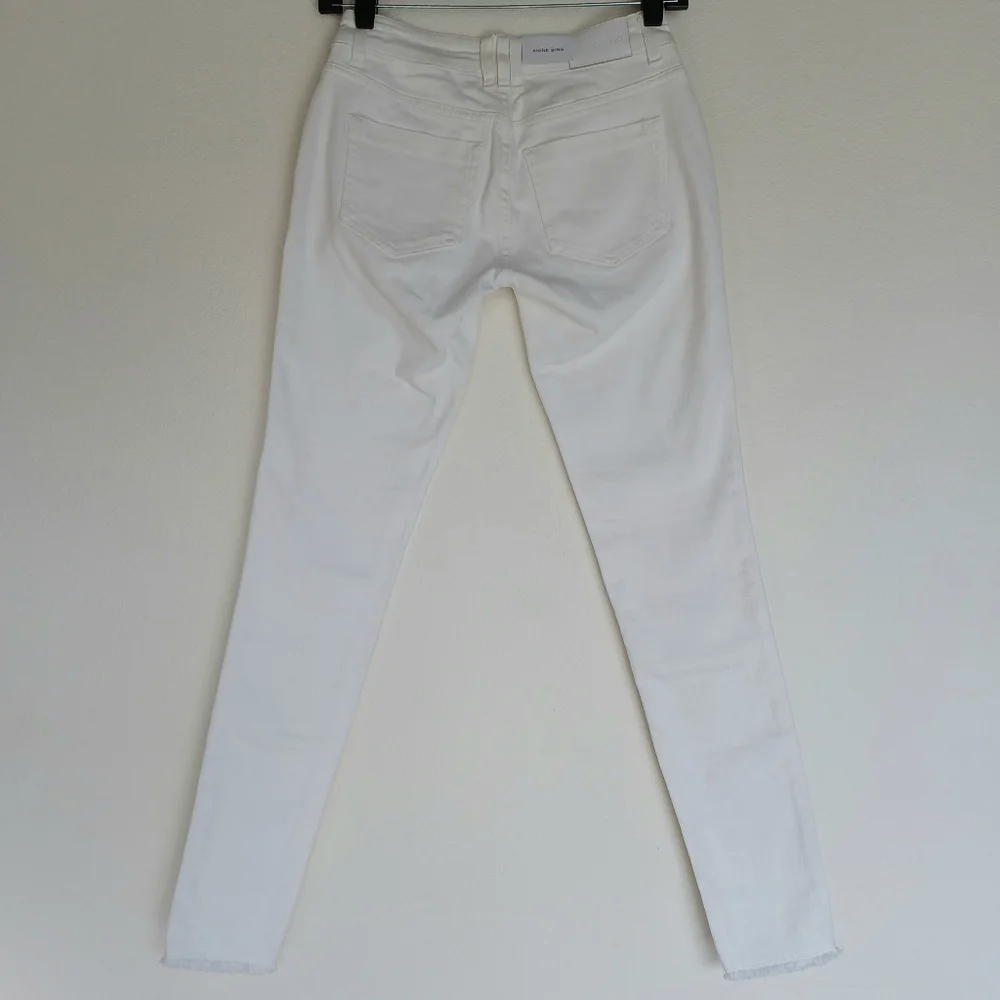 NWT Anine Bing Jeans Skinny White Knee Slit Frayed Low Rise Grunge Indie Sleeze - Picture 4 of 16